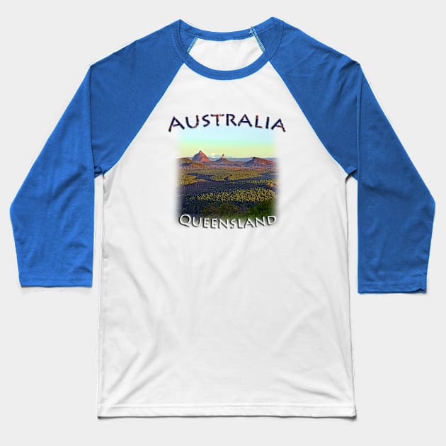 Australia - Queensland, Glasshouse Mountains Baseball T-Shirt by TouristMerch